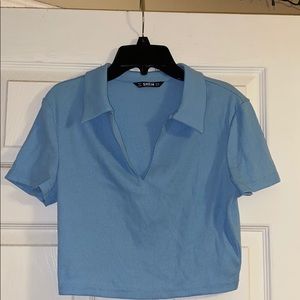 Blue V neck crop top